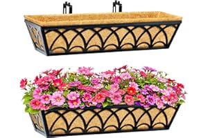 24 Inch Railing Planter Box Window Boxes Planters - 2 Pack Deck Railing Planter Boxes with Adjustable Brackets Coco Liners Ba
