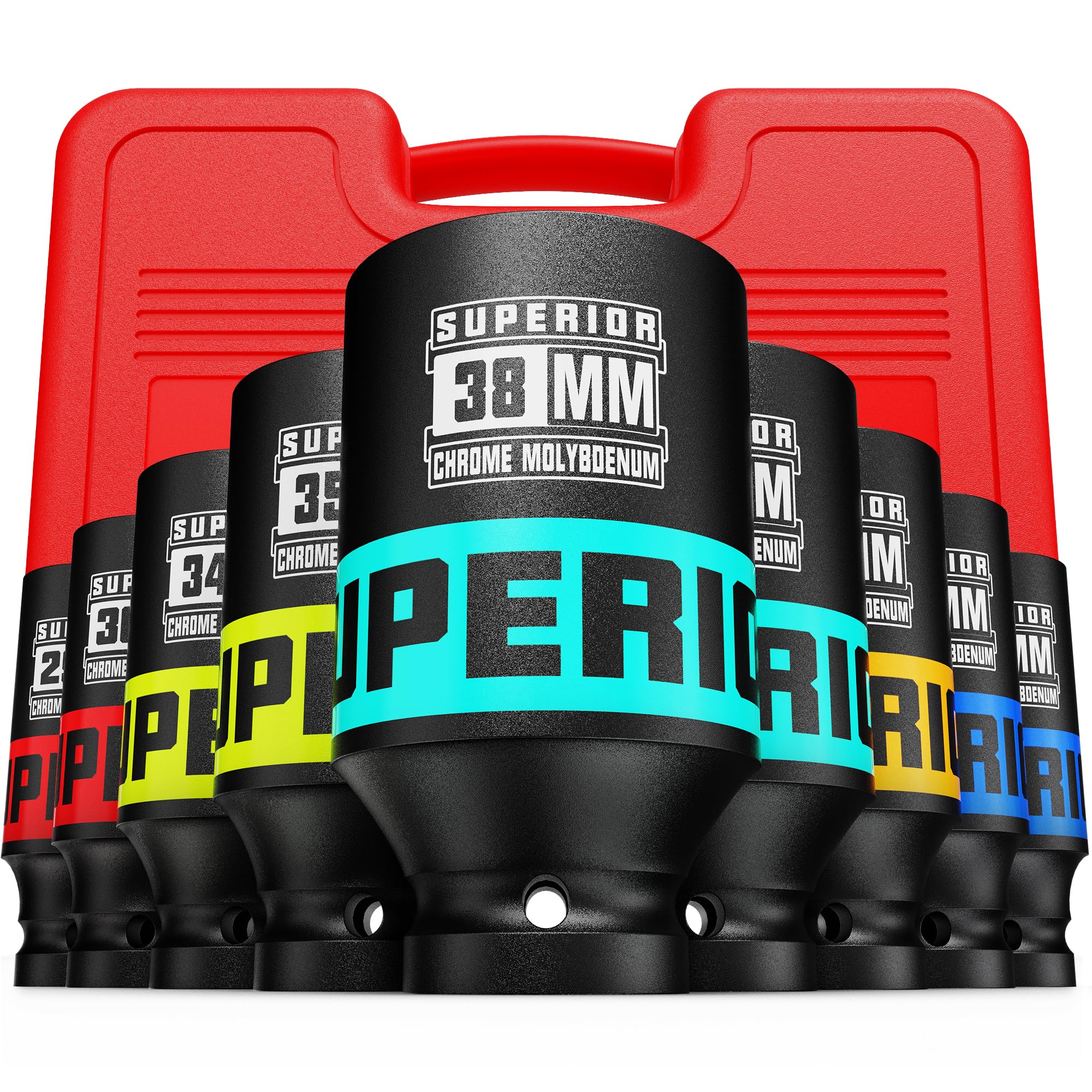 Aiourx 9 Piece 1/2" Drive Deep Axle Nut Impact Socket Set, Metric, 29mm-38mm, CR-MO, 6 Point, Use in Large Equipment Maintenance, Home Repair, Car Repair and More Image