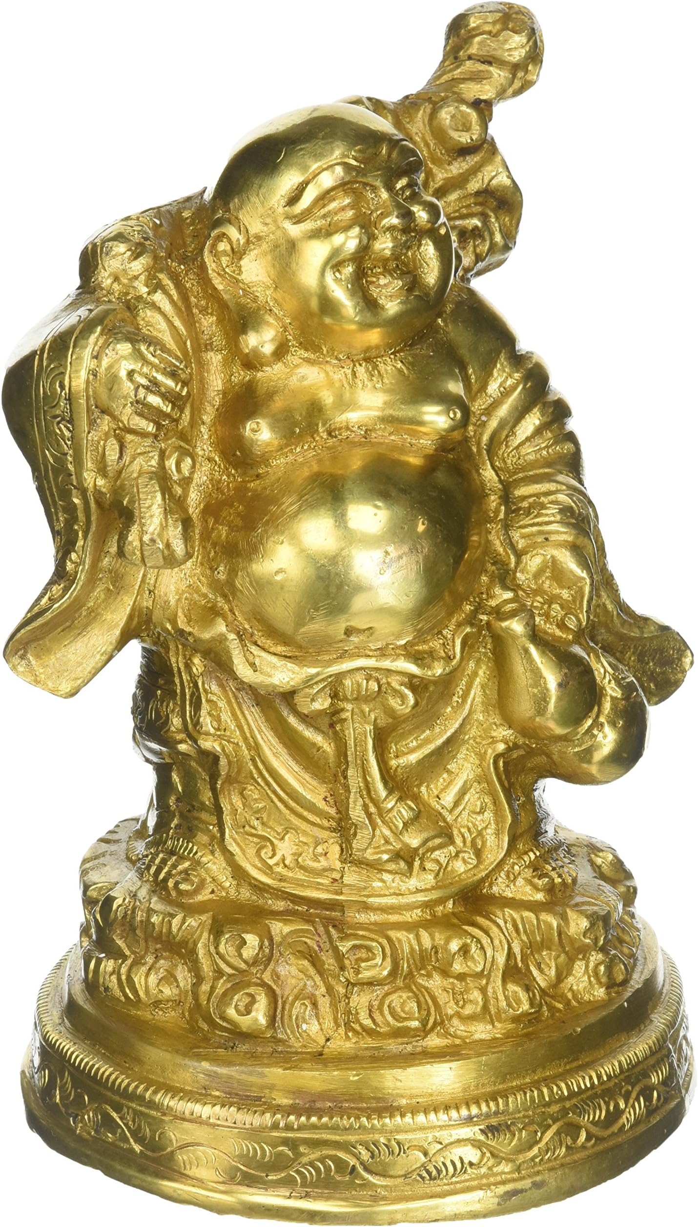 Kalakrithi Smiling Buddha/Kubera Statue - 7 Inches Golden Yellow