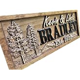 Custom Cabin Mountain Decor, Personalized Wood Last Name Sign, Wedding Gift | Man Cave &amp; Lake House Decor, Rustic 3D Cottage Sign, Wedding Gift