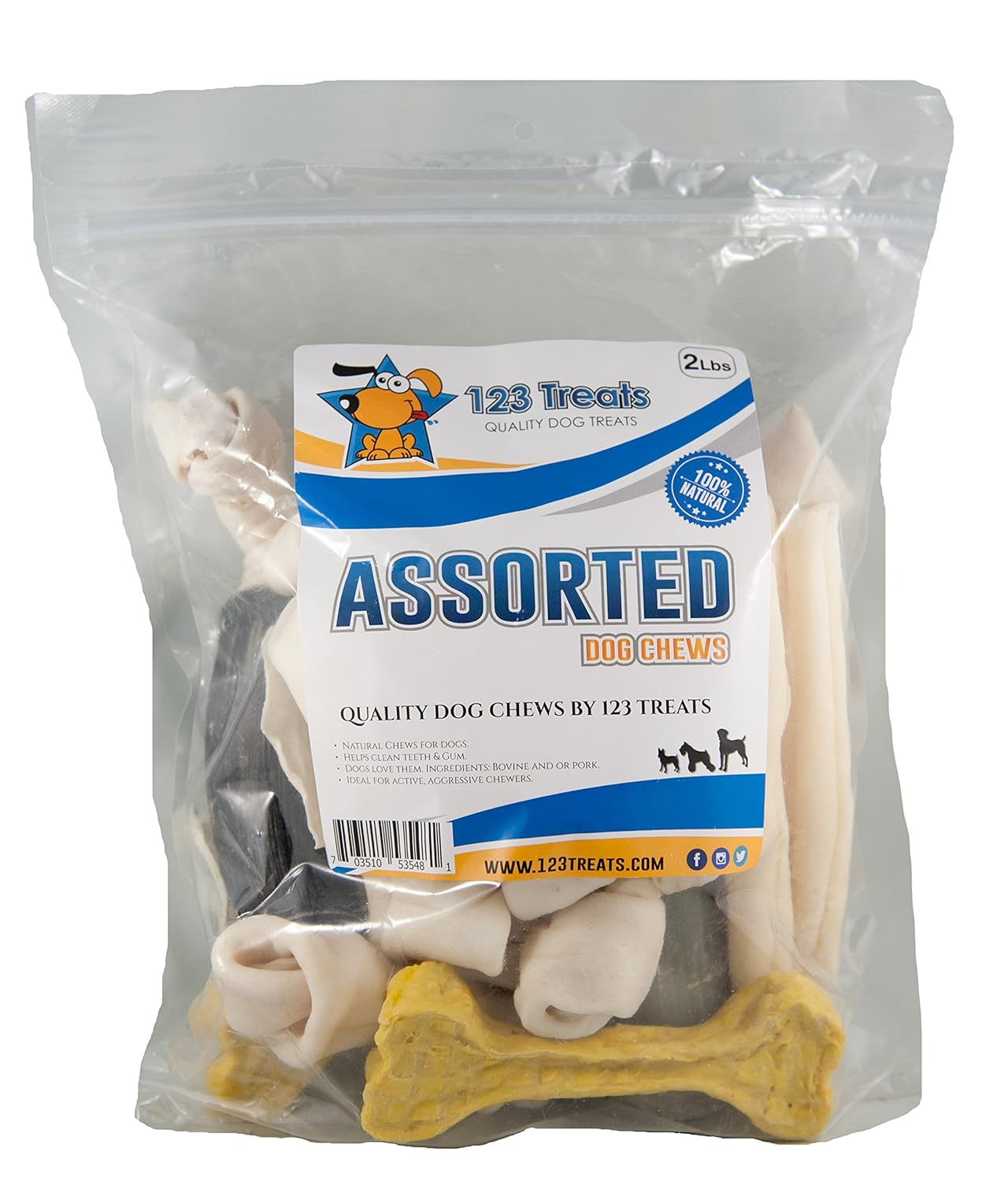 Assorted Rawhide Dog Chews Bulk 2 Lbs Natural Chews for Dogs 123
