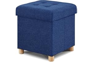 BRIAN & DANY Small Ottoman with Storage, Foot Stool Ottoman Storage Cube, Foot Rest for Couch with Legs, Navy Blue 14.8" x 14.8" x 16"
