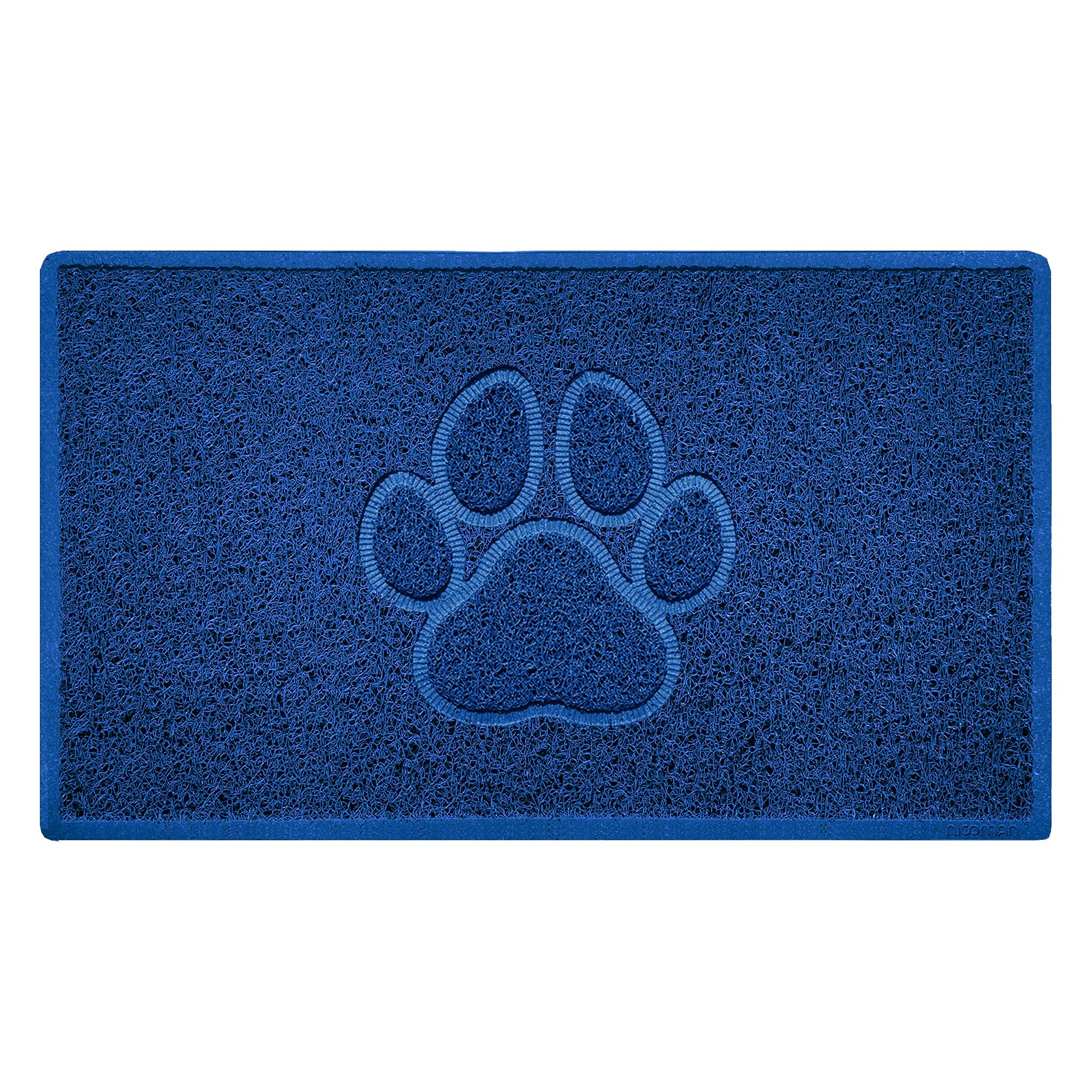 Nicoman PAW Shape Cat Litter Box Mat, Dog Food Feeding Tray Matt, Non-Slip, Easy Clean, Washable(75x44cm,Medium),BLUE