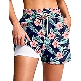 G Gradual Women's Swim Shorts 4" Quick Dry Board Shorts with Boxer Liner Deep Pockets Beach Trunks Athletic Running Shorts