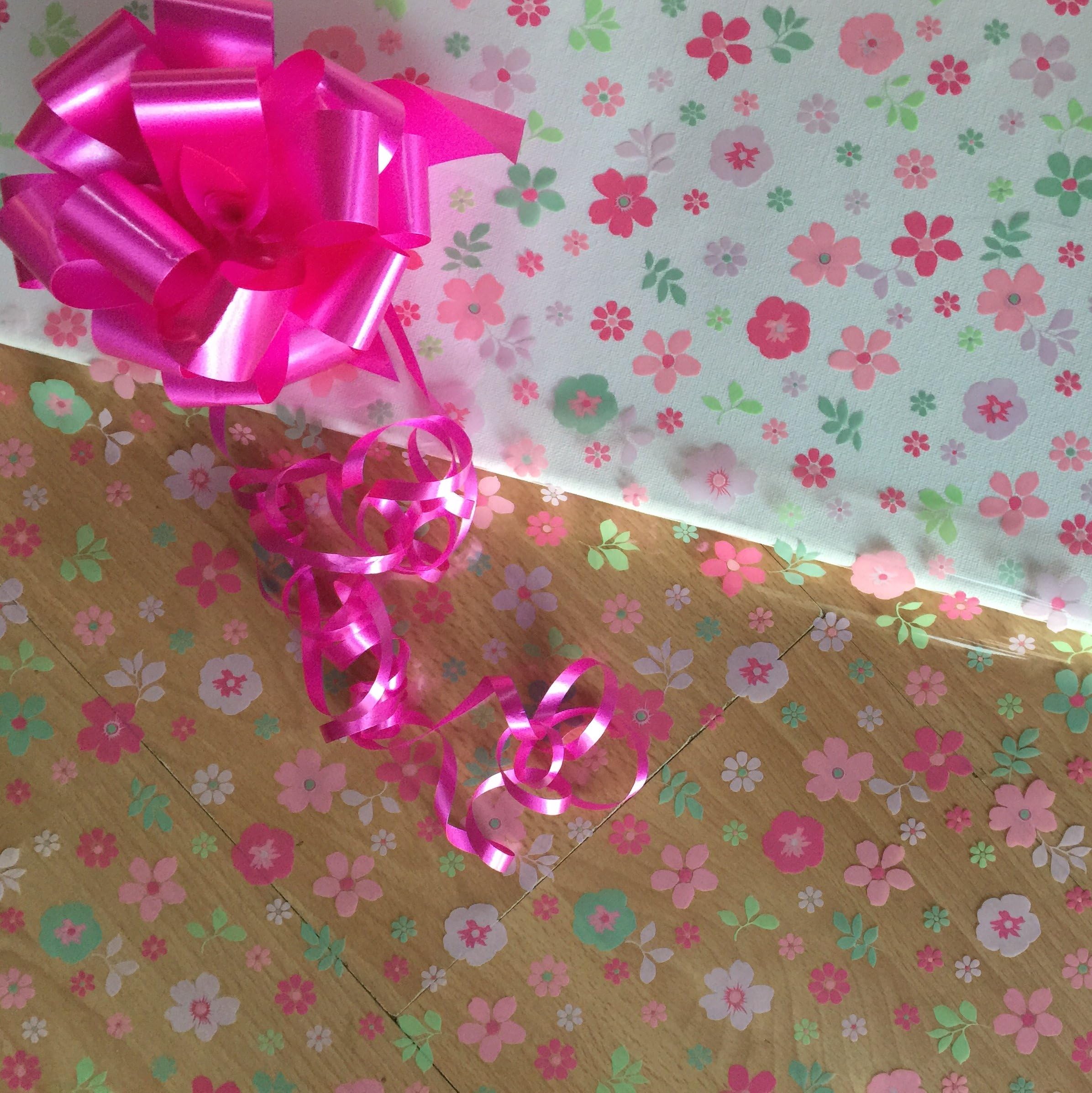 ShredAstic Scattered Flower cellophane 2 metres Length /30mm Cerise Pull Bow Mothers Day Florist cellophane