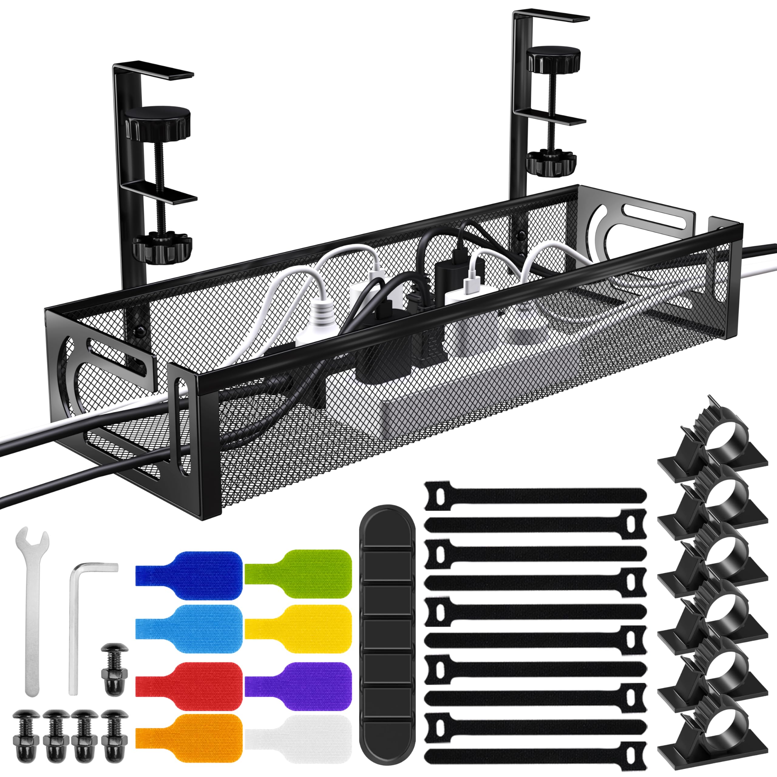 Photo 1 of No Drill Under Desk Cable Management Tray, SONATURE 15.8" Cord Organizer for Table, Clamp Mount Desk Cable Management, Premium Carbon Steel Cable Organizer for Office, Home