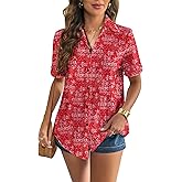 Zeagoo Button Down Short Sleeve Shirts for Women Summer Linen Tops for Women