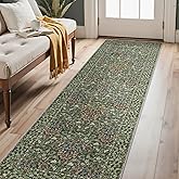 GENIMO Floral Washable Runner Rug 2’6”x8’, Non-Slip Long Hallway Carpet for Entryway, Kitchen, Indoor Floor Use, Vintage Boho Soft Thin Rug Décor, Emerald Green