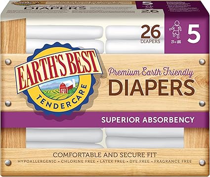 Amazon Com Earth S Best Tendercare Chlorine Free Disposable Baby Diapers 27 Lbs Size 5 26 Count Health Personal Care