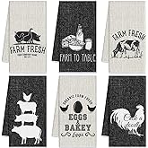 Redbaker 6 Pcs Farm Animal Kitchen Towels Farmhouse Funny Dish Towel | Rustic Hand Towel Rooster Cow Pig Decorative Tea Dishcloth Absorbent with Hanging Loop for Kitchen Bathroom Housewarming Gift