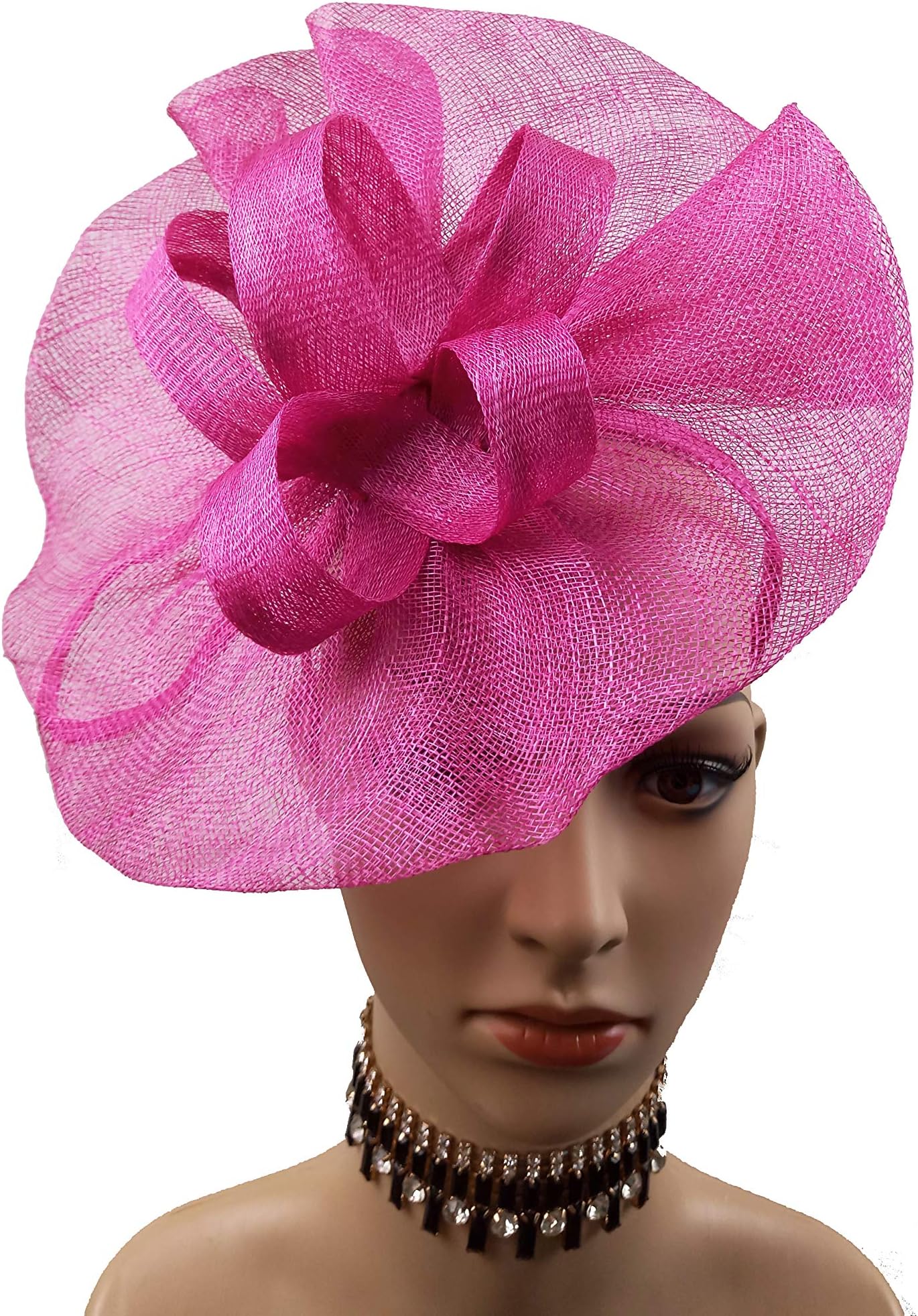 ABPF Big Round Bow Eye Catching Sinamay Fascinator Headband Hats Racing Derby Hat Hot Pink