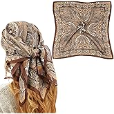 Matwsec 27.5 Inches Brown Bandana Scarf Brown Silk Scarf Silk Bandanas for Women Satin Bandana for Women Hair