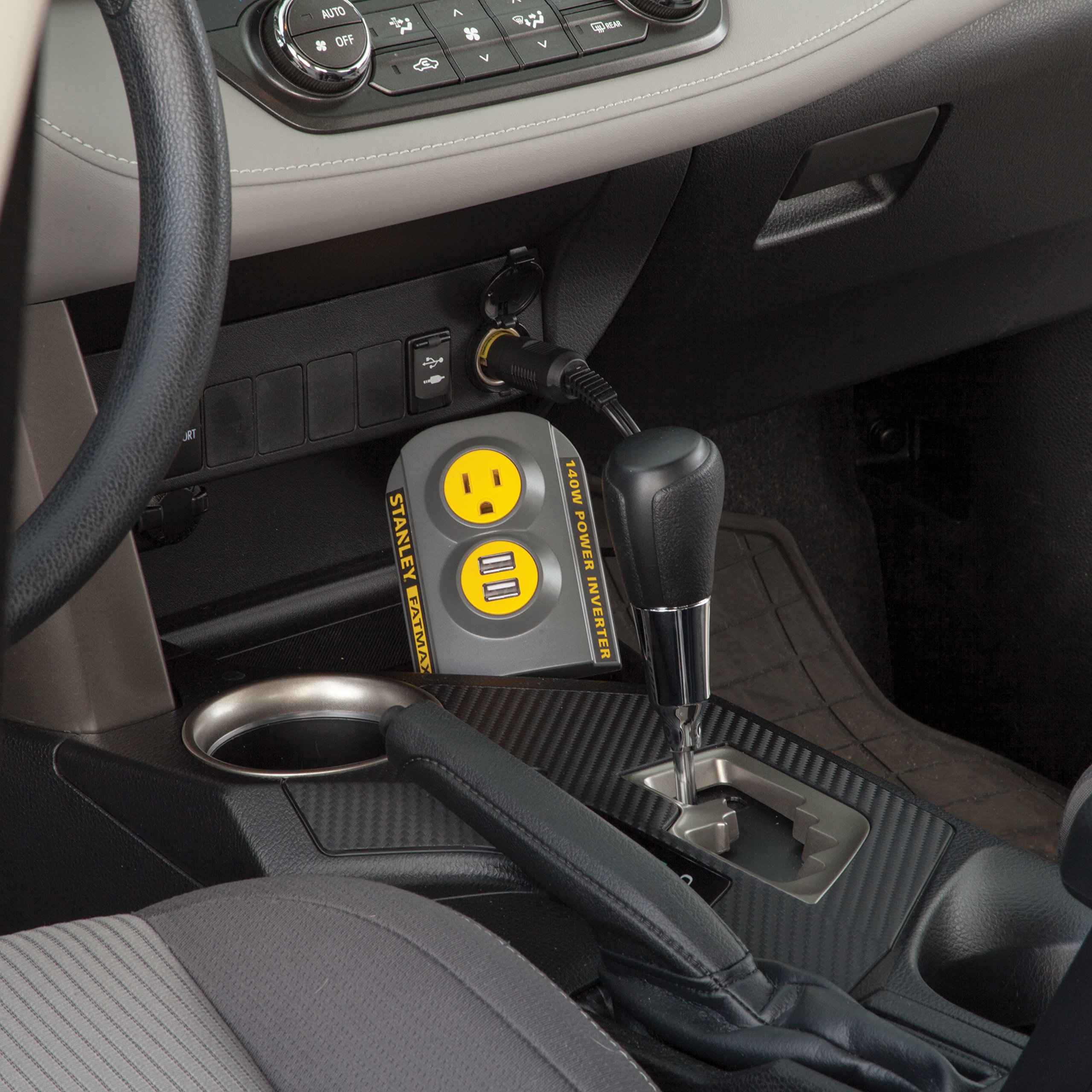 STANLEY FATMAX PCI140 140W Power Inverter: 12V DC to 120V AC Power Outlet with Dual USB Ports