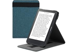 kwmobile Cover for Kobo Clara HD - Fabric e-Reader Case with Built-in Hand Strap and Stand - Petrol