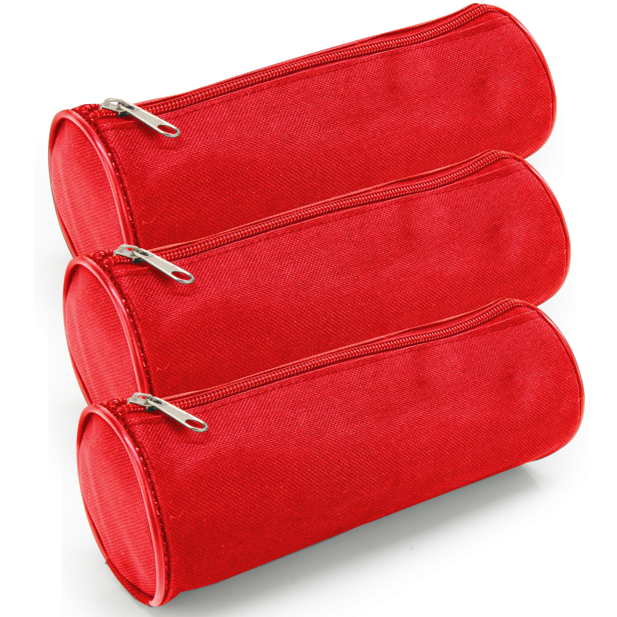 Waytex Set of 3 Round Pencil Case School Supplies Length 21 cm Diameter 7.5 cm – Plain Red