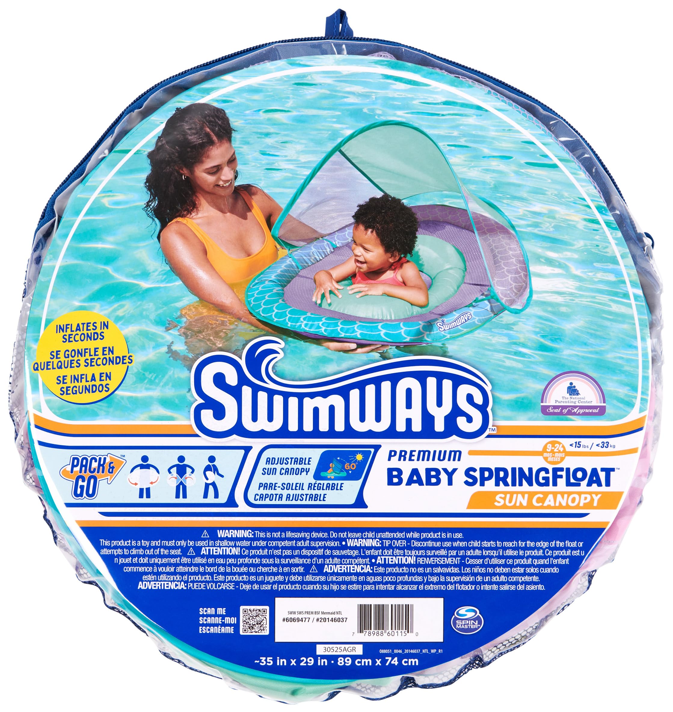 SwimWays Baby Spring Float with Adjustable Canopy and UPF Sun Protection, Blue Lobster