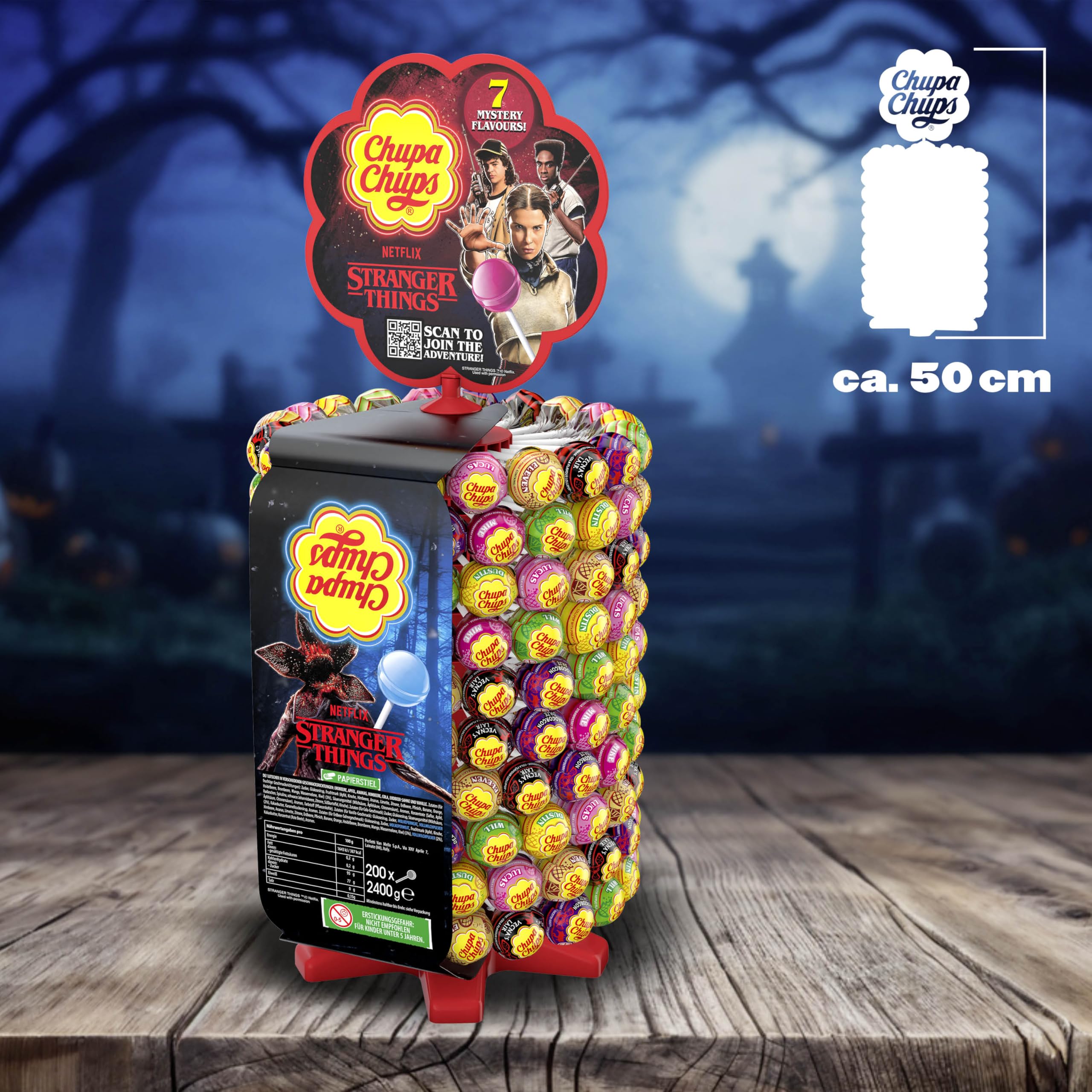Chupa Chups Stranger Things Lutscher-Rad, 200 Lollies in 7 exklusiven Sorten, limitiertes Design, für Halloween, Geburtstage oder als Geschenk, 2400g 2