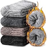 EBMORE Merino Wool Thermal Warm Socks Thick Winter Hiking Cozy Crew Comfy Cushioning Socks 4 Pairs for Women Men