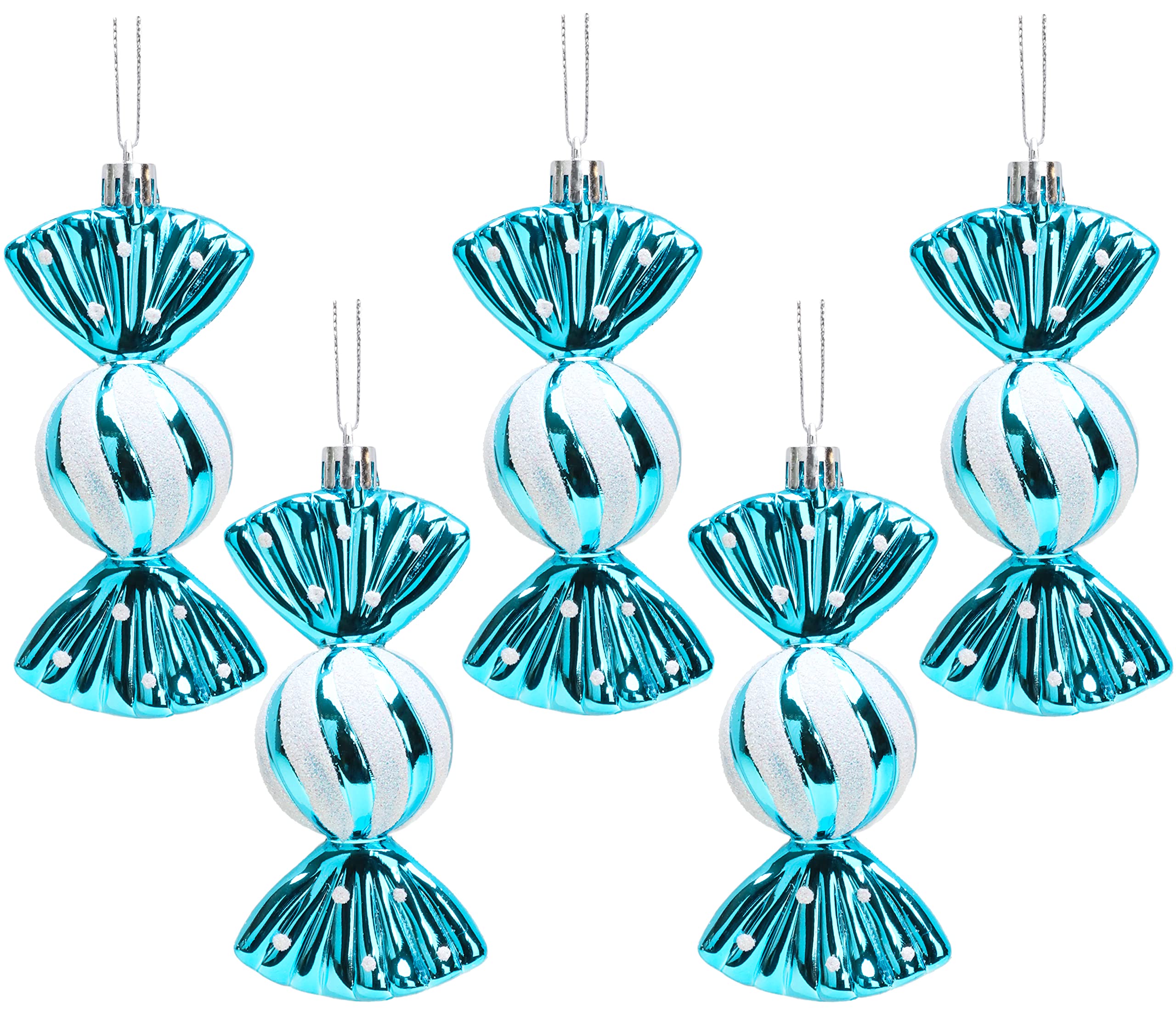Christmas Concepts® Pack of 5-110mm (4.4") Large Sweet Shaped Baubles - Shiny & Glitter Decorated - Christmas Baubles (Turquoise)