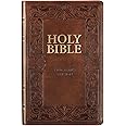 KJV Holy Bible, Standard Size, Medium Brown Faux Leather w/Thumb Index and Ribbon Marker, Red Letter, King James Version
