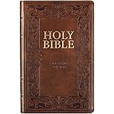 KJV Holy Bible, Standard Size, Medium Brown Faux Leather w/Thumb Index and Ribbon Marker, Red Letter, King James Version