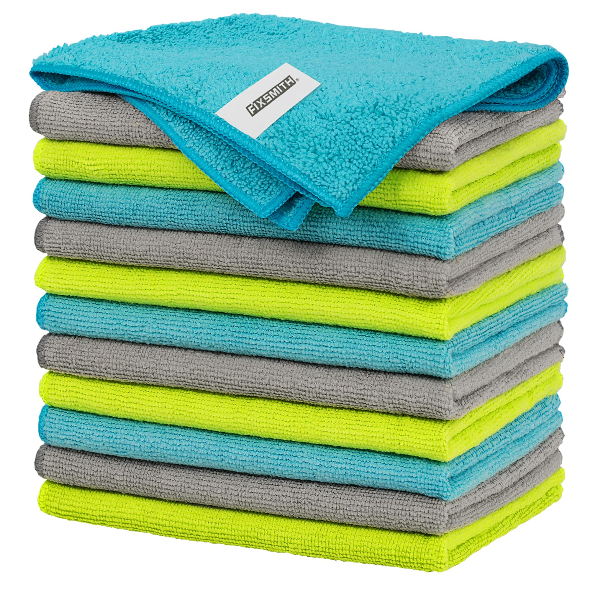 FIXSMITH Microfibre Cleaning Cloth - Pack of 12, Multi-Functional Cleaning Towels, Size: 12 x 16 in, Highly Absorbent Cleaning Rags, Lint-Free, Streak-Free Cleaning Cloths for Car Kitchen Home Office