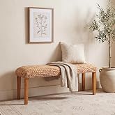 Solid Wood Acacia Indoor Bench, 47 Inch Water Hyacinth Seat, Fishbone Style | Natural Woven Seat, Living Room or Entryway, Bedroom End of Bed or Dining