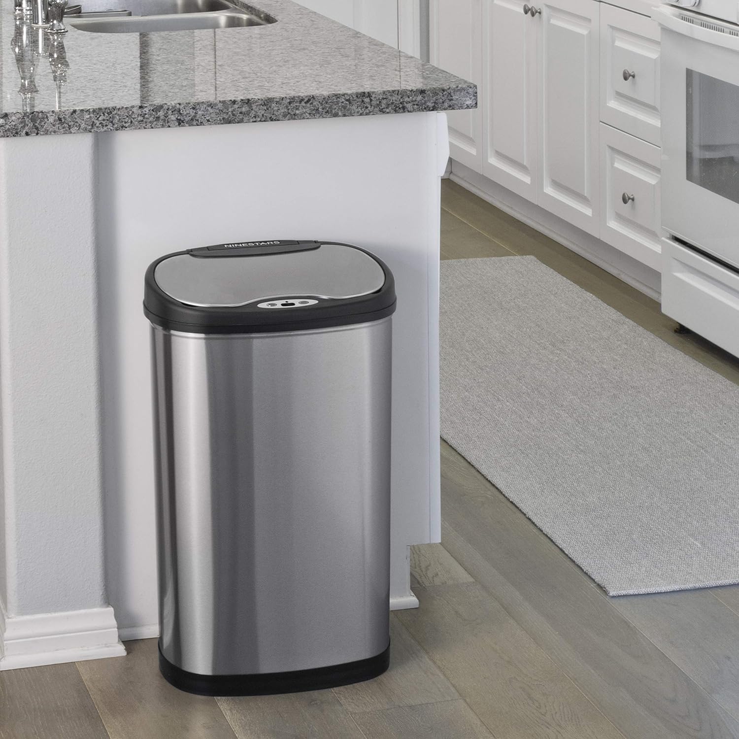 Ninestars DZT-50-13 Automatic Touchless Motion Sensor Oval Trash Can with Black Top, 13 gallon/50 L, Stainless Steel: Home & Kitchen