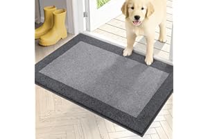 PURRUGS Dirt Trapping Door Mat 20" x 32", Non-Slip/Skid Machine Washable Entryway Rug, Shoes Scraper, Throw Rug, Super Absorbent Area Rug for Muddy Wet Shoes and Paws, Light Grey & Grey