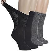 Hugh Ugoli Women's Cotton Diabetic Crew Socks, Wide, Thin, Loose Fit and Stretchy, Seamless Toe & Non-Binding Top, 4-8 Pairs
