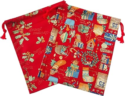 Amazon 日本製 手作り 巾着袋 中 クリスマス柄 おまかせ 2点セット コットンハウス梢 ランチバッグ ランチ巾着 ランチベルト