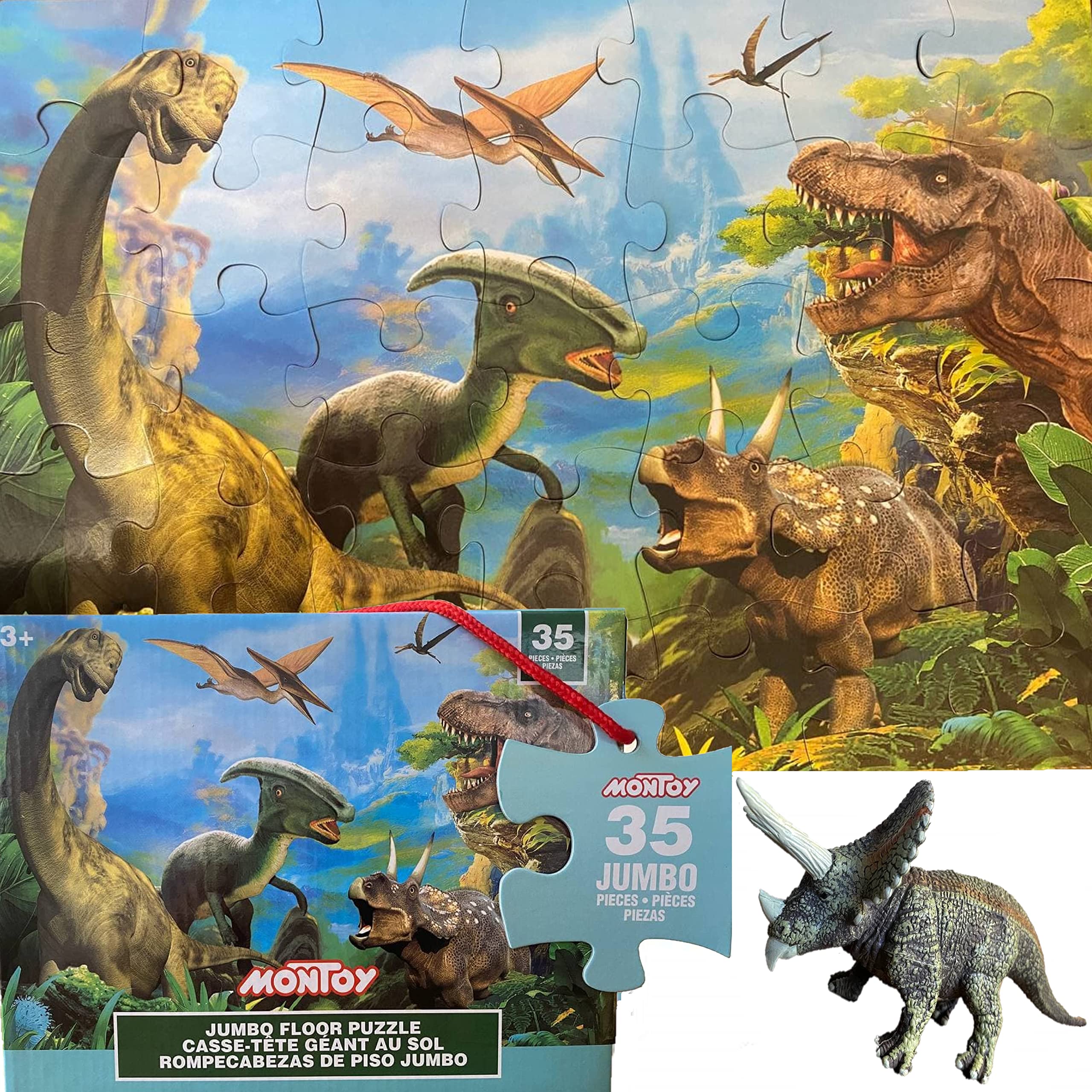 Dinosaur Jigsaw Puzzle for Kids Age 3-5 4-8 Year Old, 35 Piece Jumbo Toddler Floor Puzzle for Kid Boy Girl Learning Educational Toy Gift Box