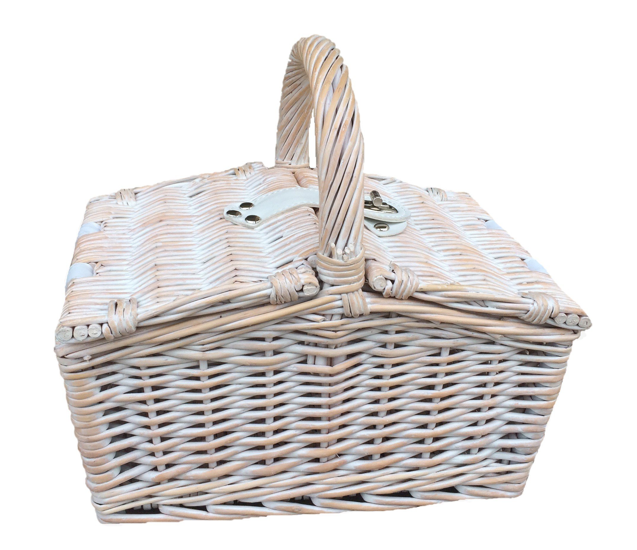 Small White Double Lidded Hamper Wicker Basket