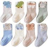 SKYSTINGERX Baby Non Slip Grip Crew Socks Cute with Non Skid Soles for Infants Toddlers Boys Cotton Socks Girls 8 Pairs