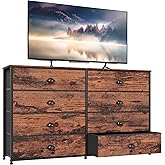 Furnulem Long Dresser for Bedroom, TV Stand for 55'' TV, Wide Storage Drawer Unit with 8 Fabric Bins, Double Dresser for Bedroom, Office, Dorm, Closet, Entryway, Wood Top (Rustic Brown)