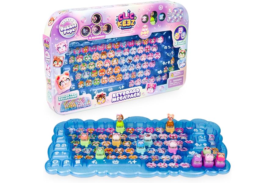 Clickeez Series 3 Keyboard Mega Pack | Includes a Keyboard Collectors Case & 12 Bubble Pops-Themed (Including 3 Light-UP) Clickeez | Clickable Collectibles | Ages 6+