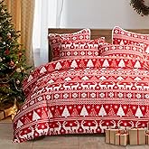 Christmas Duvet Cover Set King Size with Red White Snowflake and Deers Christmas Trees Holiday Style Duvet Cover Set King (1 Duvet Cover + 2 Pillow Shams) for New Year Gift Choice