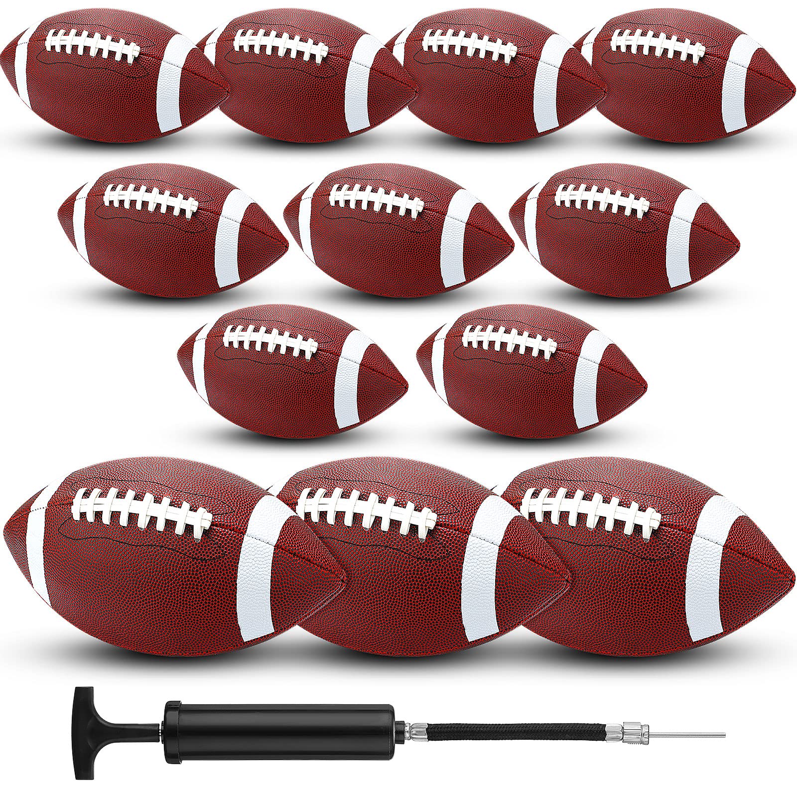 Photo 1 of Jerify 12 Pcs Composite Leather Footballs Official Composite Ball Inflatable Football with Pump Indoor Outdoor Football Bulk for Training and Recreational Play(Size 9,Brown White)