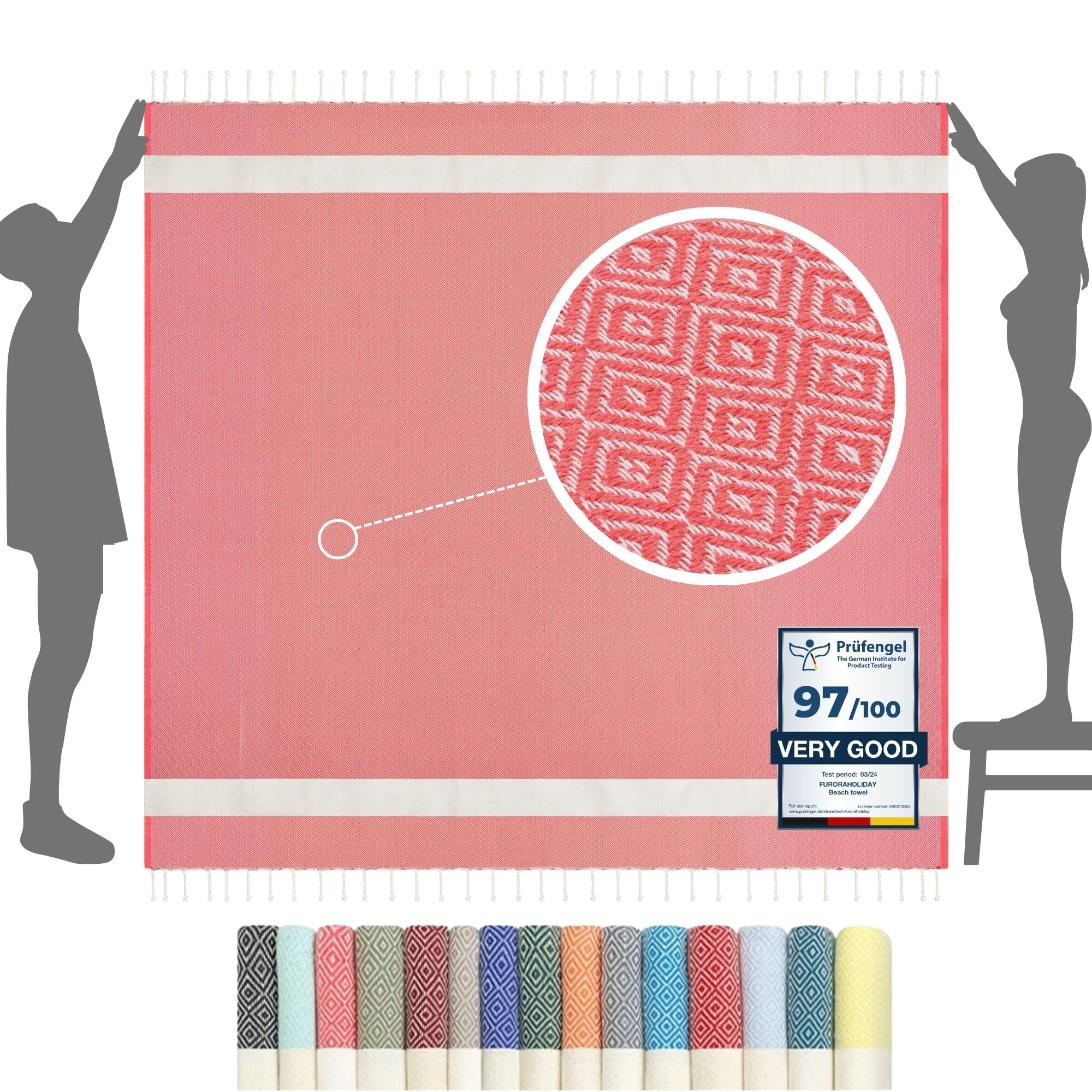 furora HOLIDAY Beach Towel XXL Extra Large OVERSIZED 200x200 cm / 79x79 Inch - cotton | Turkish Towel Fouta + Picnic Blanket | Beach Blanket, lightweight Travel Towel, Women Men Holiday Essentials