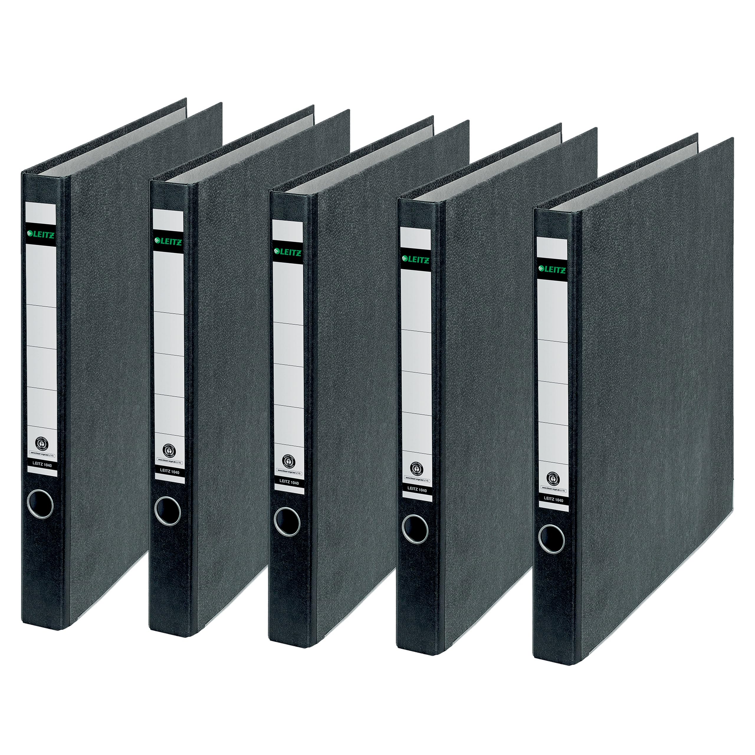 Leitz Standard Ring Binder Without Slotted, Pack of 5, Black, 3.5 cm Spine Width, Cover Covered with Cloudy Marble Paper, 10400000