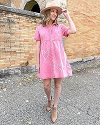 GRAPENT Denim Dress for Women Babydoll Tiered Short