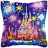 Manzapu Latch Hook Pillow Kits for Adults Beginners, 43cm*43cm Home Decor Pillow Cover Making Kit with Crochet Tool & Precut Yarns and Coded Canvas Christmax Halloween Craft Gifts for Women Mom