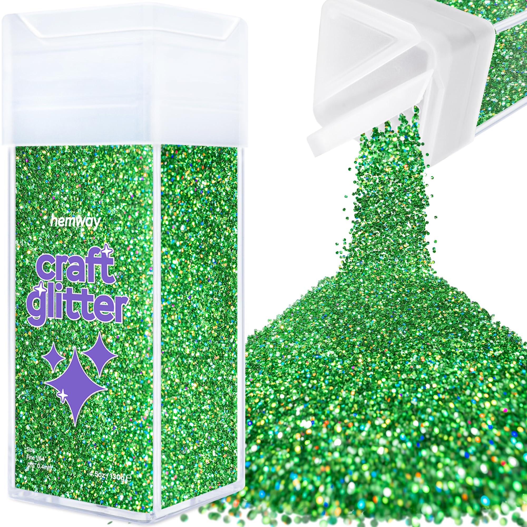 Hemway Glitter Shaker Emerald Green Holographic 110g Fine, Craft Glitter Shaker for Resin & Epoxy Crafts, Christmas Art Supplies, Nail, Body, Face, Eye, Festival, Crafting, Slime, Sparkle