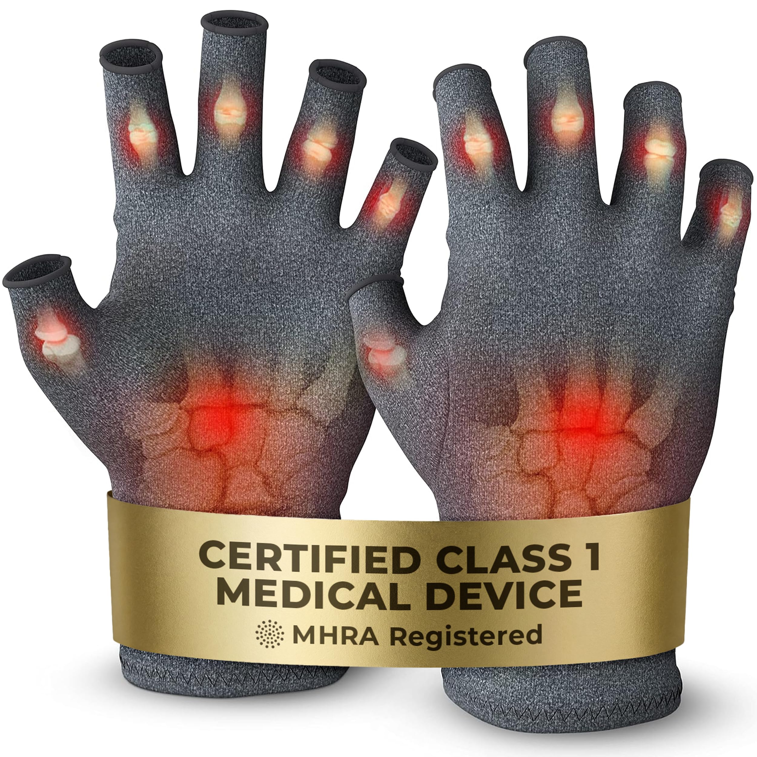 iMedic Arthritis Gloves for Men & Women - Class 1 Medical Device - MHRA Registered – Small Fingerless Compression Gloves for Everyday Use – Relieve Arthritis Pain & Improve Mobility - Grey
