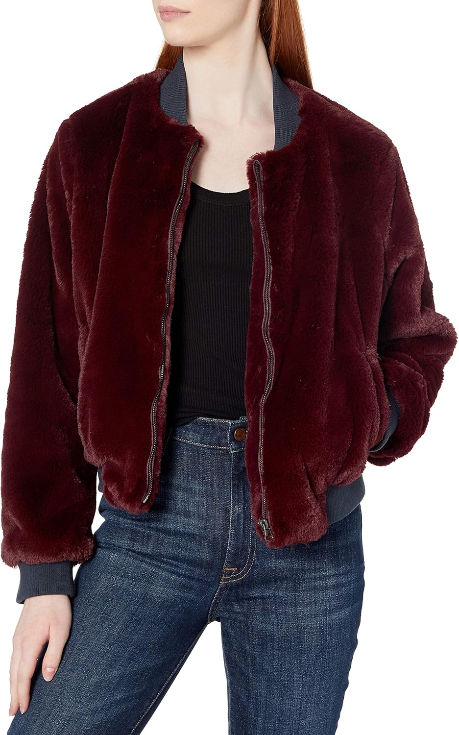 guess faux fur bomber jacket