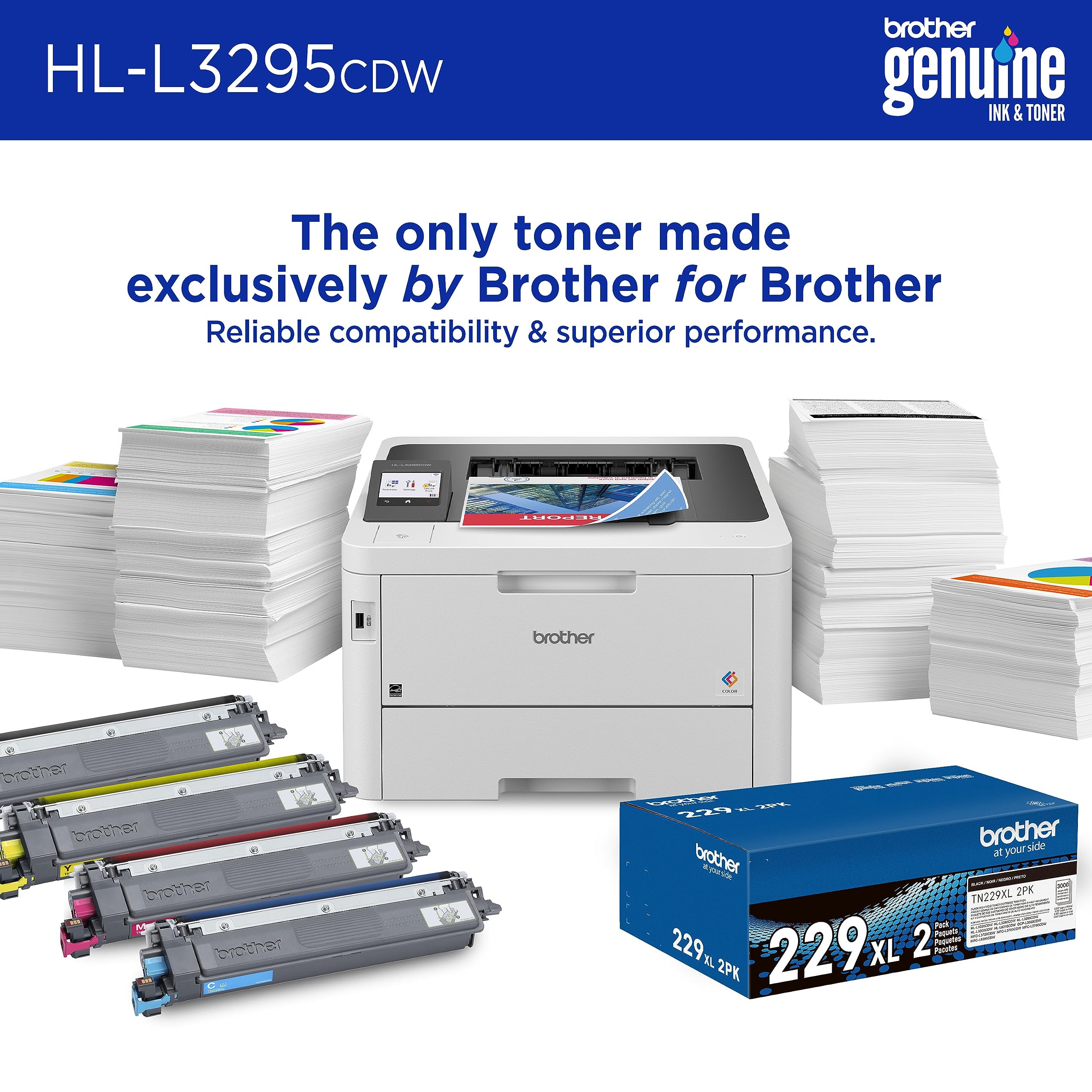 Brother HL-L3295CDW Wireless Compact Digital Color Printer with Laser Quality Output, Duplex, NFC, Mobile & Ethernet | Includes 2 Month Refresh Subscription Trial ¹, Amazon Dash Replenishment Ready