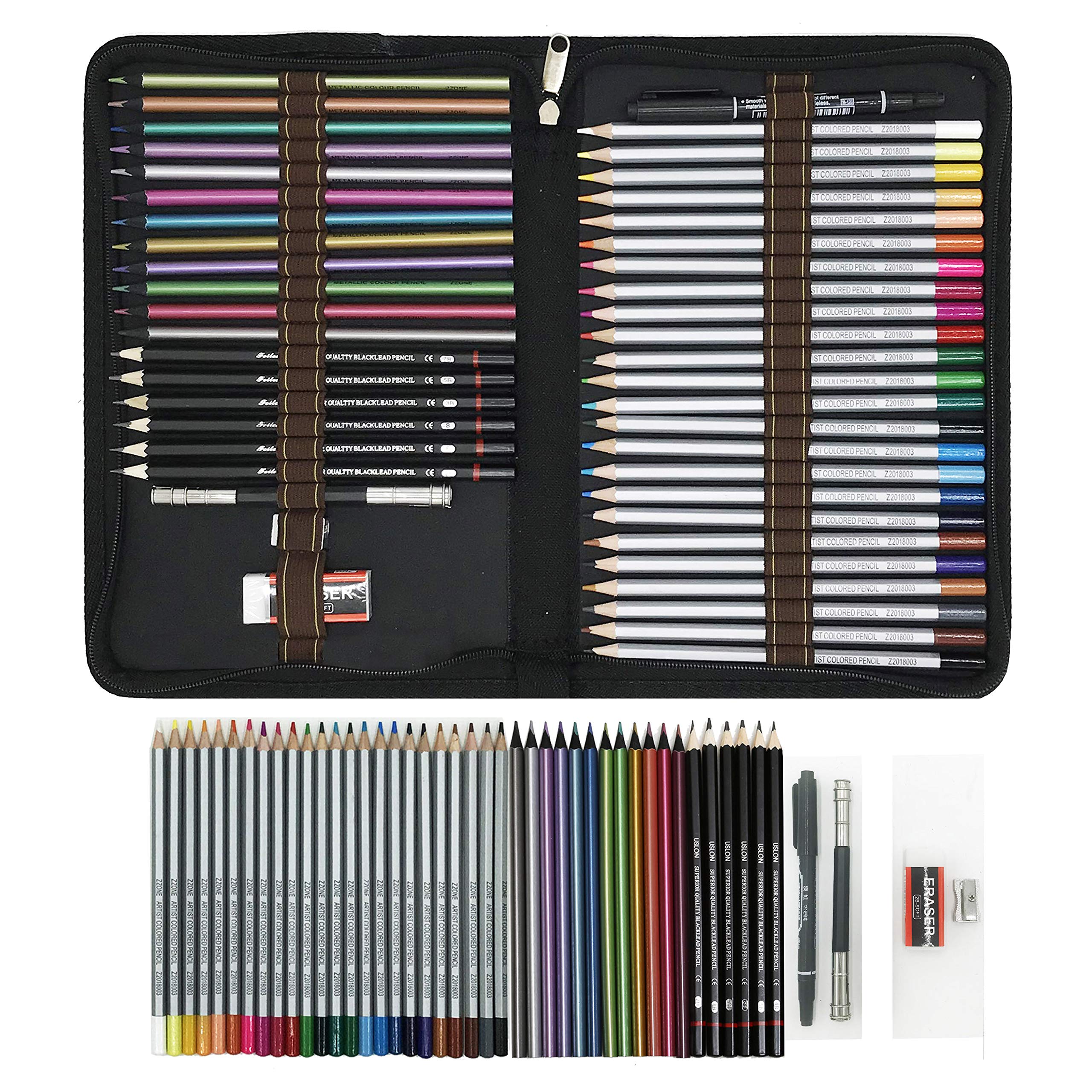 ZZONEART 48 Piece Colored Drawing & Sketching Pencils Kit, Neatly Presented in Sturdy Zipper Case, Ideal for Artists