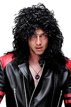 Karneval Fasching Schwarz Männer Frauen Unisex Locken Zottelfrisur lang Hardrock Heavy Metal Mähne BW563-103