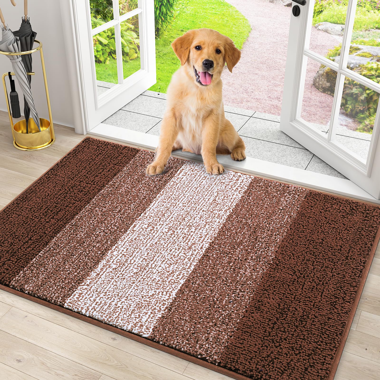 Photo 1 of Smiry Dog Door Mat for Muddy Paws, Absorbs Moisture and Dirt, Low-Profile Entryway Mat with Non-Slip Backing, Entry Indoor Outdoor Doormat for Inside Floor (30x20 Inches, Brown)