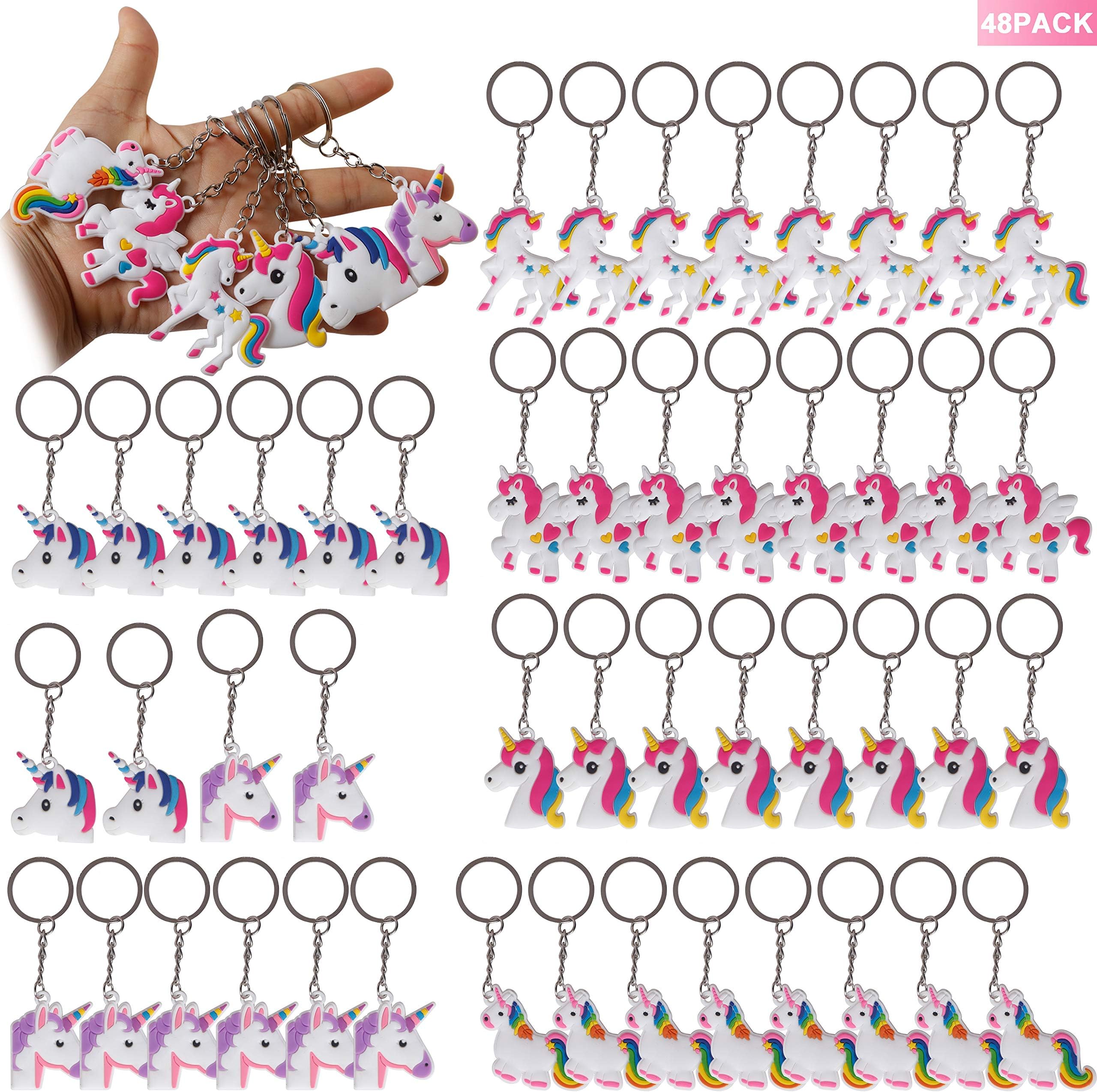 SKOLOO Unicorn Keychains for Girls, Case of 48, Funny Unicorn Toys for Kids Birthday Party Supplies Favors Bags, Christmas Stocking Stuffers Fillers
